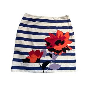 Boden cotton floral aplique lined skirt side zip stripes‎ 8 MED